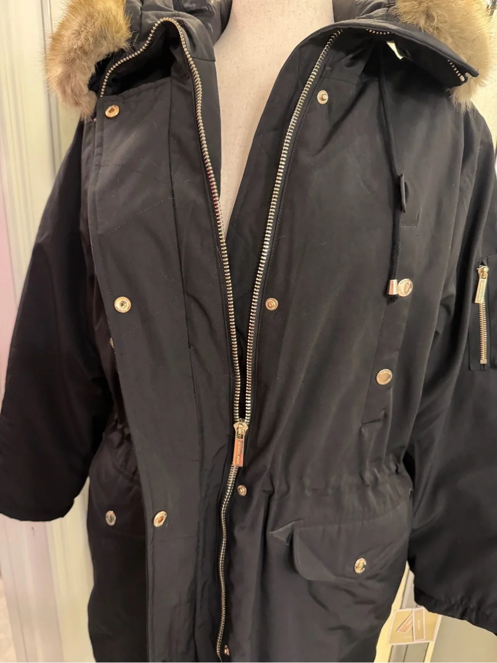 Michael Kors Black Women's Parka Coat w/Faux Fur Hood 2X $230 BNWT